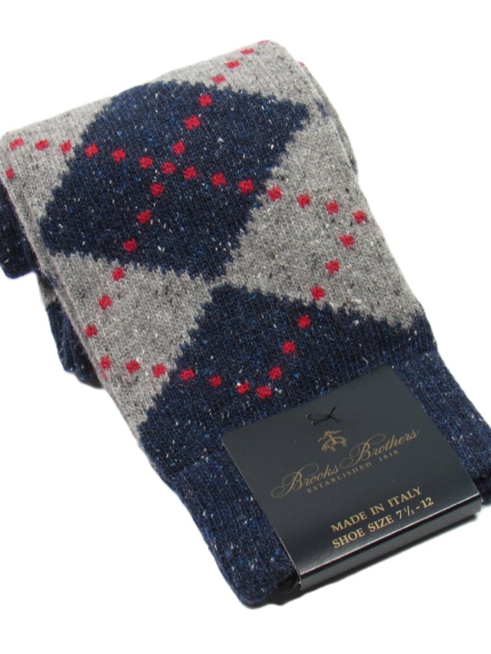Brooks Brothers Men's Full Argyle Wool Dress Socks Navy Made in Italy OS